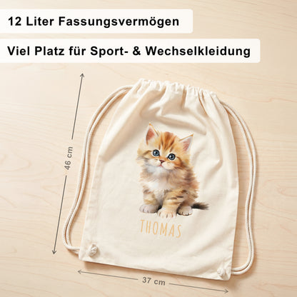 Katze Turnbeutel Kinder personalisierter Sportbeutel für den Kindergarten Stoffbeutel mit Kordelzug