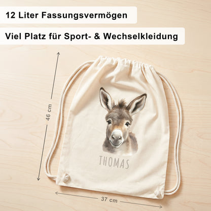 Esel Turnbeutel Kinder personalisierter Sportbeutel für den Kindergarten Stoffbeutel mit Kordelzug