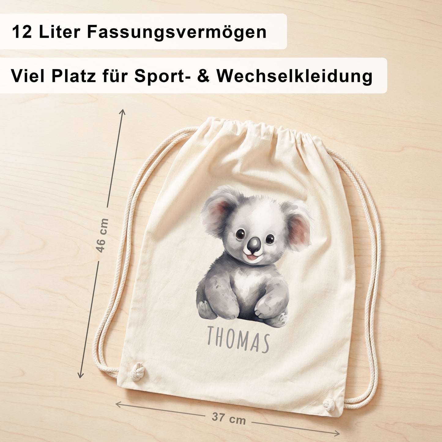 Koala Turnbeutel Kinder personalisierter Sportbeutel für den Kindergarten Stoffbeutel mit Kordelzug