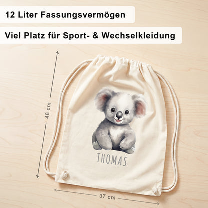 Koala Turnbeutel Kinder personalisierter Sportbeutel für den Kindergarten Stoffbeutel mit Kordelzug