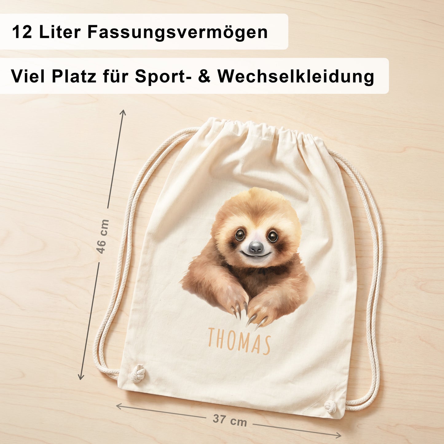 Faultier Turnbeutel Kinder personalisierter Sportbeutel für den Kindergarten Stoffbeutel mit Kordelzug