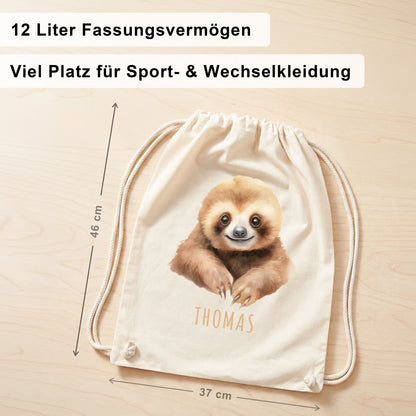 Faultier Turnbeutel Kinder personalisierter Sportbeutel für den Kindergarten Stoffbeutel mit Kordelzug