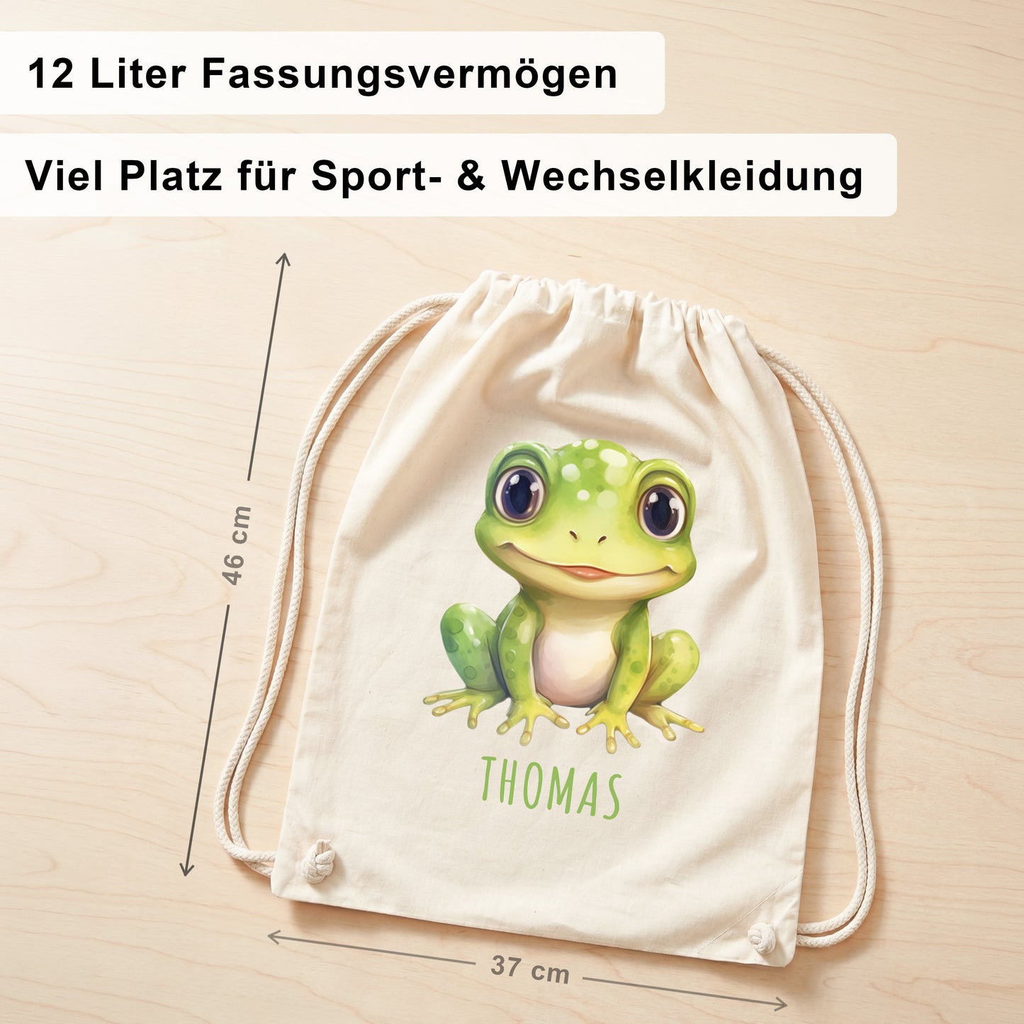 Frosch Turnbeutel Kinder personalisierter Sportbeutel für den Kindergarten Stoffbeutel mit Kordelzug