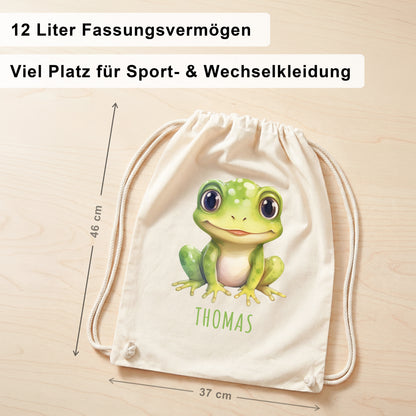 Frosch Turnbeutel Kinder personalisierter Sportbeutel für den Kindergarten Stoffbeutel mit Kordelzug