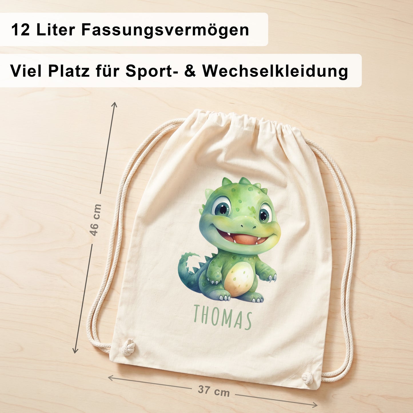 Dino Turnbeutel Kinder personalisierter Sportbeutel für den Kindergarten Stoffbeutel mit Kordelzug