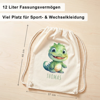 Dino Turnbeutel Kinder personalisierter Sportbeutel für den Kindergarten Stoffbeutel mit Kordelzug