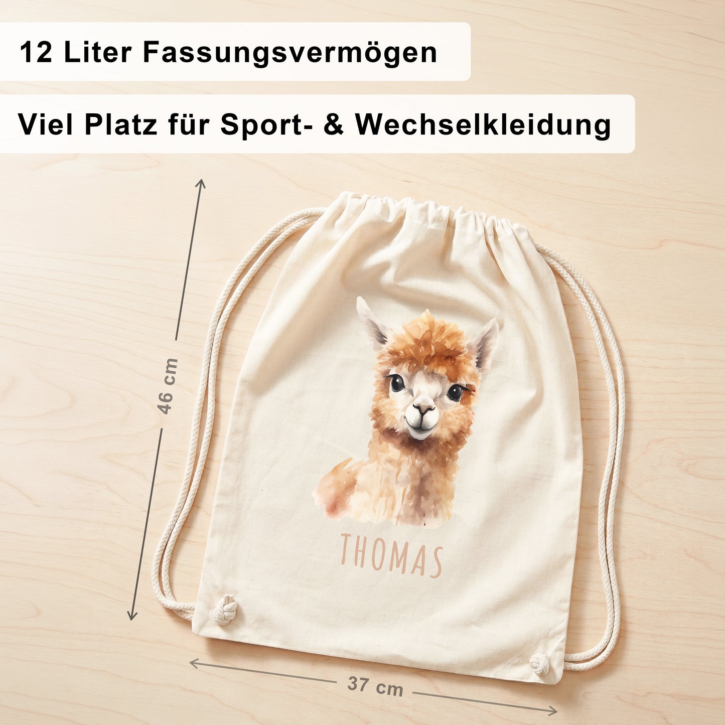 Lama Turnbeutel Kinder personalisierter Sportbeutel für den Kindergarten Stoffbeutel mit Kordelzug
