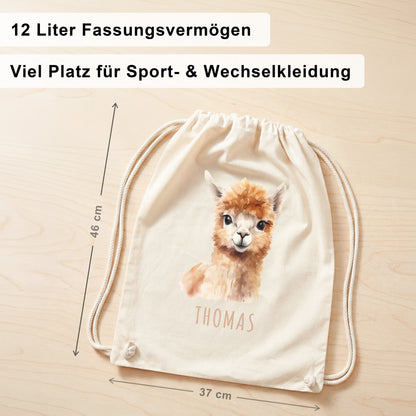 Lama Turnbeutel Kinder personalisierter Sportbeutel für den Kindergarten Stoffbeutel mit Kordelzug