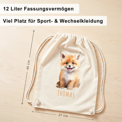 Fuchs Turnbeutel Kinder personalisierter Sportbeutel für den Kindergarten Stoffbeutel mit Kordelzug