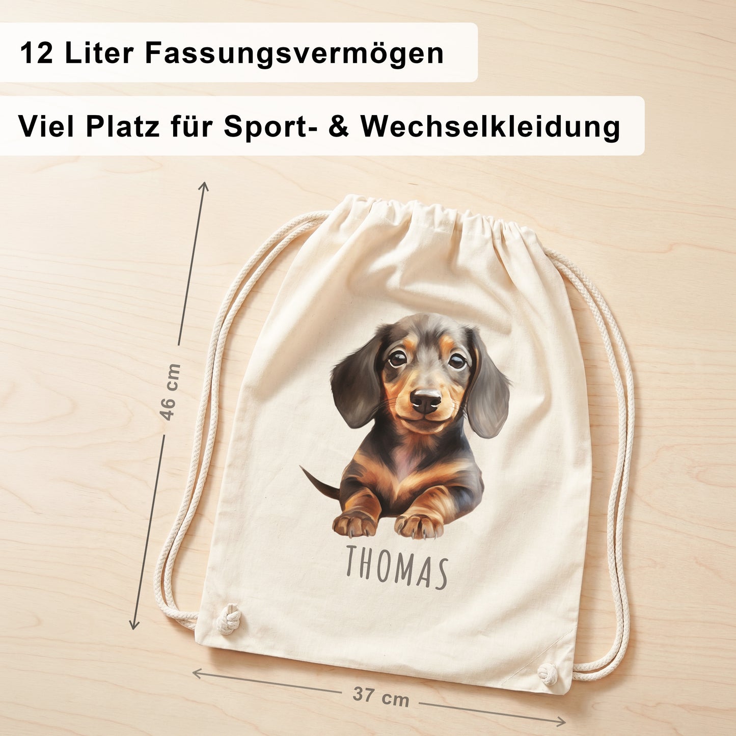Dackel Turnbeutel Kinder personalisierter Sportbeutel für den Kindergarten Stoffbeutel mit Kordelzug