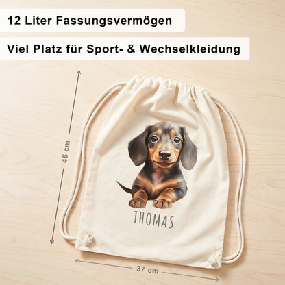 Dackel Turnbeutel Kinder personalisierter Sportbeutel für den Kindergarten Stoffbeutel mit Kordelzug