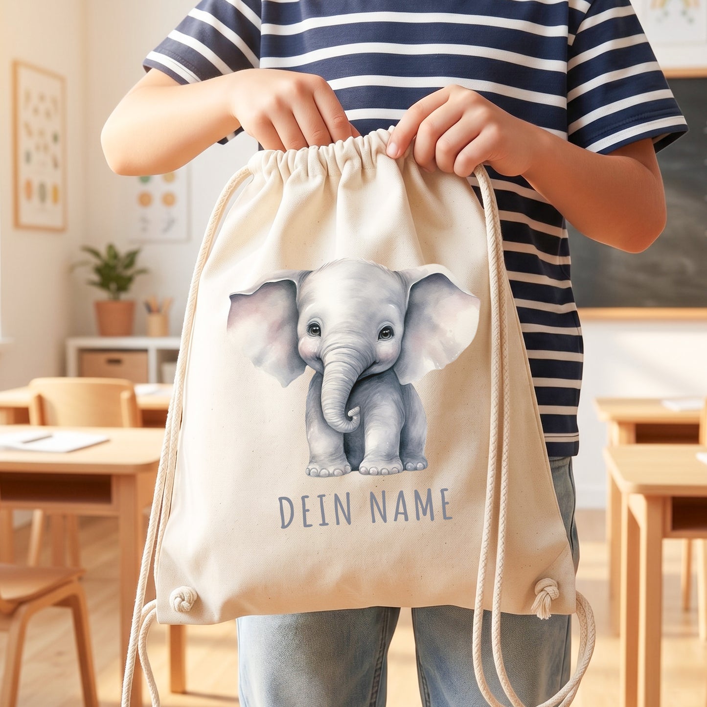 Elefant Turnbeutel Kinder personalisierter Sportbeutel für den Kindergarten Stoffbeutel mit Kordelzug