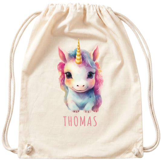 Einhorn Turnbeutel Kinder personalisierter Sportbeutel für den Kindergarten Stoffbeutel mit Kordelzug