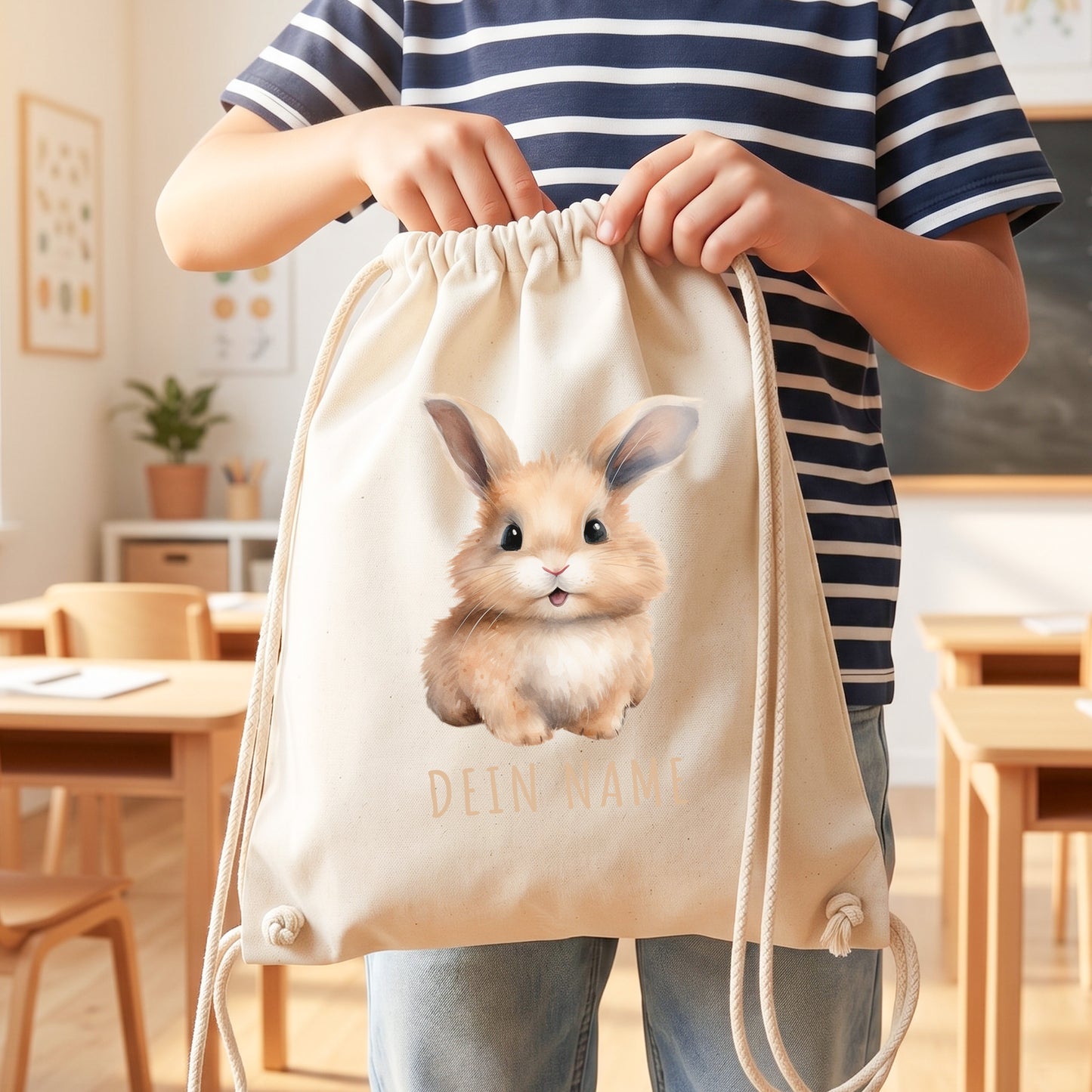 Hase Turnbeutel Kinder personalisierter Sportbeutel für den Kindergarten Stoffbeutel mit Kordelzug