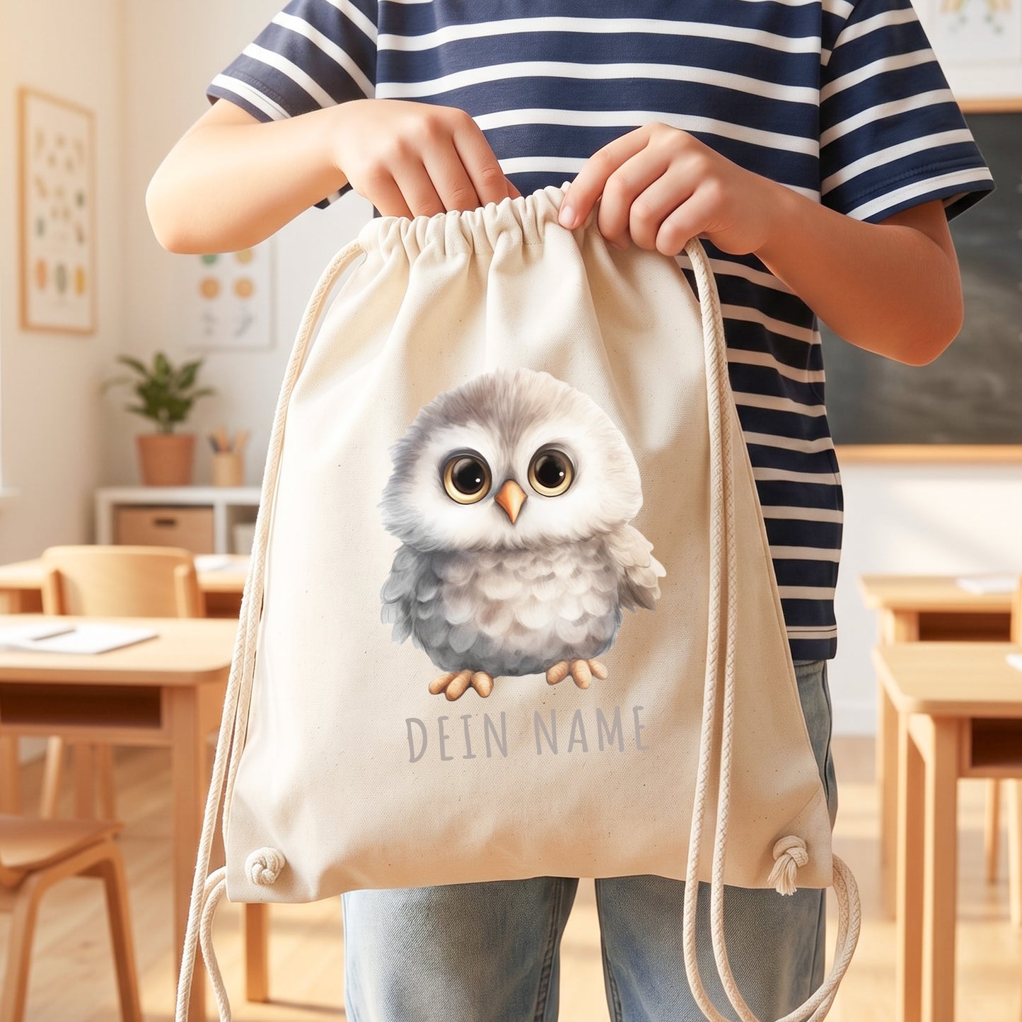 Eule Turnbeutel Kinder personalisierter Sportbeutel für den Kindergarten Stoffbeutel mit Kordelzug