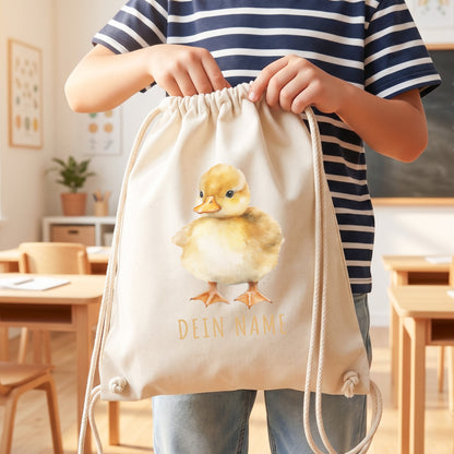 Ente Turnbeutel Kinder personalisierter Sportbeutel für den Kindergarten Stoffbeutel mit Kordelzug