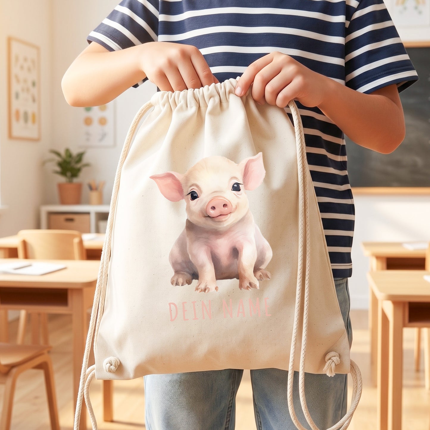 Schwein Turnbeutel Kinder personalisierter Sportbeutel für den Kindergarten Stoffbeutel mit Kordelzug