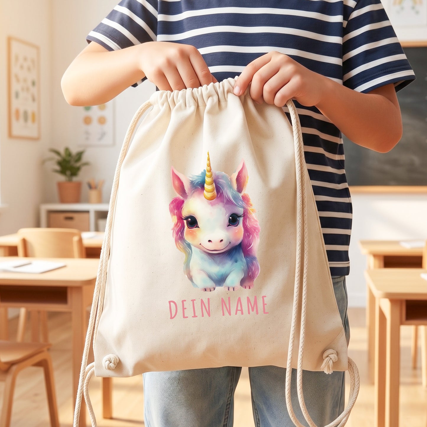 Einhorn Turnbeutel Kinder personalisierter Sportbeutel für den Kindergarten Stoffbeutel mit Kordelzug