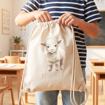 Schaf Turnbeutel Kinder personalisierter Sportbeutel für den Kindergarten Stoffbeutel mit Kordelzug