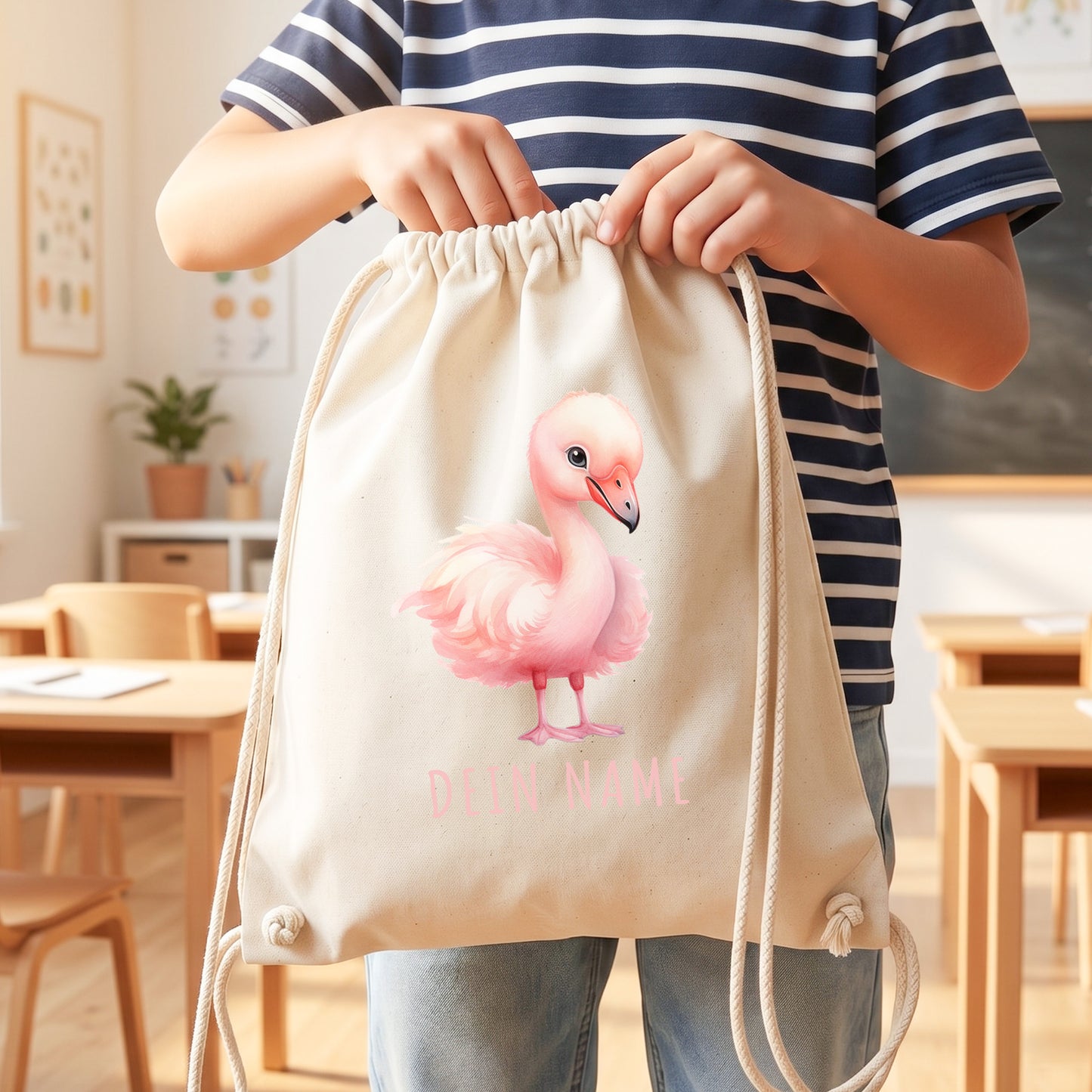 Flamingo Turnbeutel Kinder personalisierter Sportbeutel für den Kindergarten Stoffbeutel mit Kordelzug