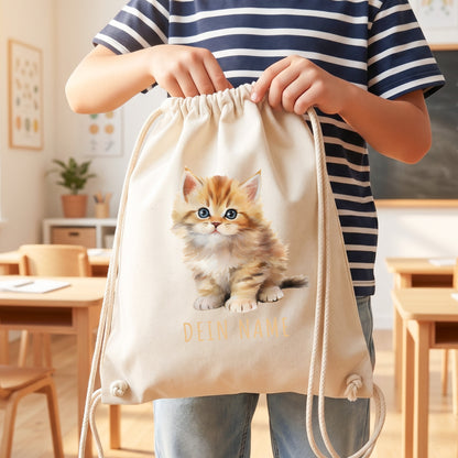 Katze Turnbeutel Kinder personalisierter Sportbeutel für den Kindergarten Stoffbeutel mit Kordelzug