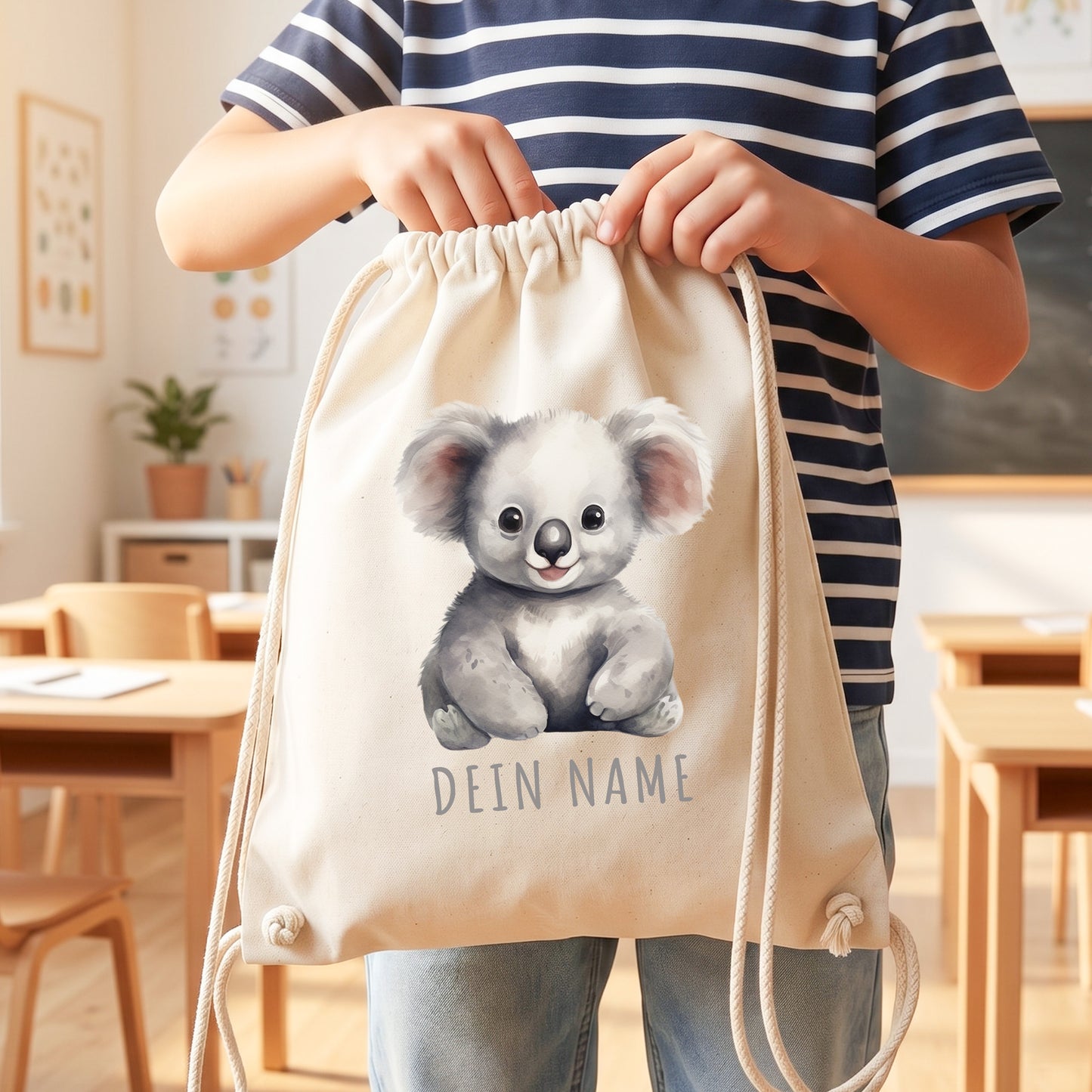 Koala Turnbeutel Kinder personalisierter Sportbeutel für den Kindergarten Stoffbeutel mit Kordelzug