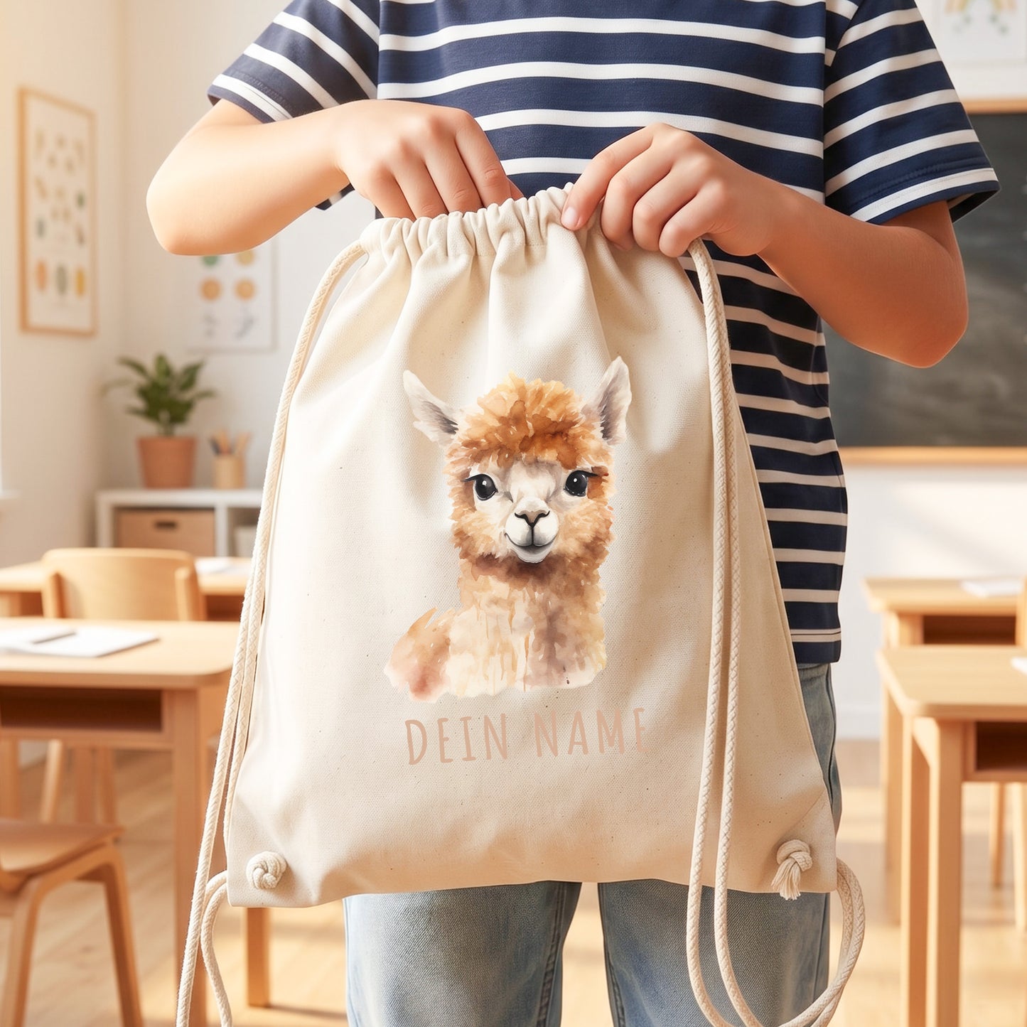 Lama Turnbeutel Kinder personalisierter Sportbeutel für den Kindergarten Stoffbeutel mit Kordelzug