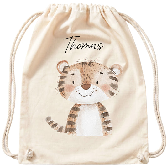 Tiger Turnbeutel für Kinder personalisierter Sportbeutel für den Kindergarten Stoffbeutel mit Kordelzug