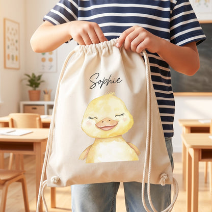 Ente Turnbeutel Kinder personalisierter Sportbeutel für Kindergarten & Kita Stoffbeutel mit Kordelzug