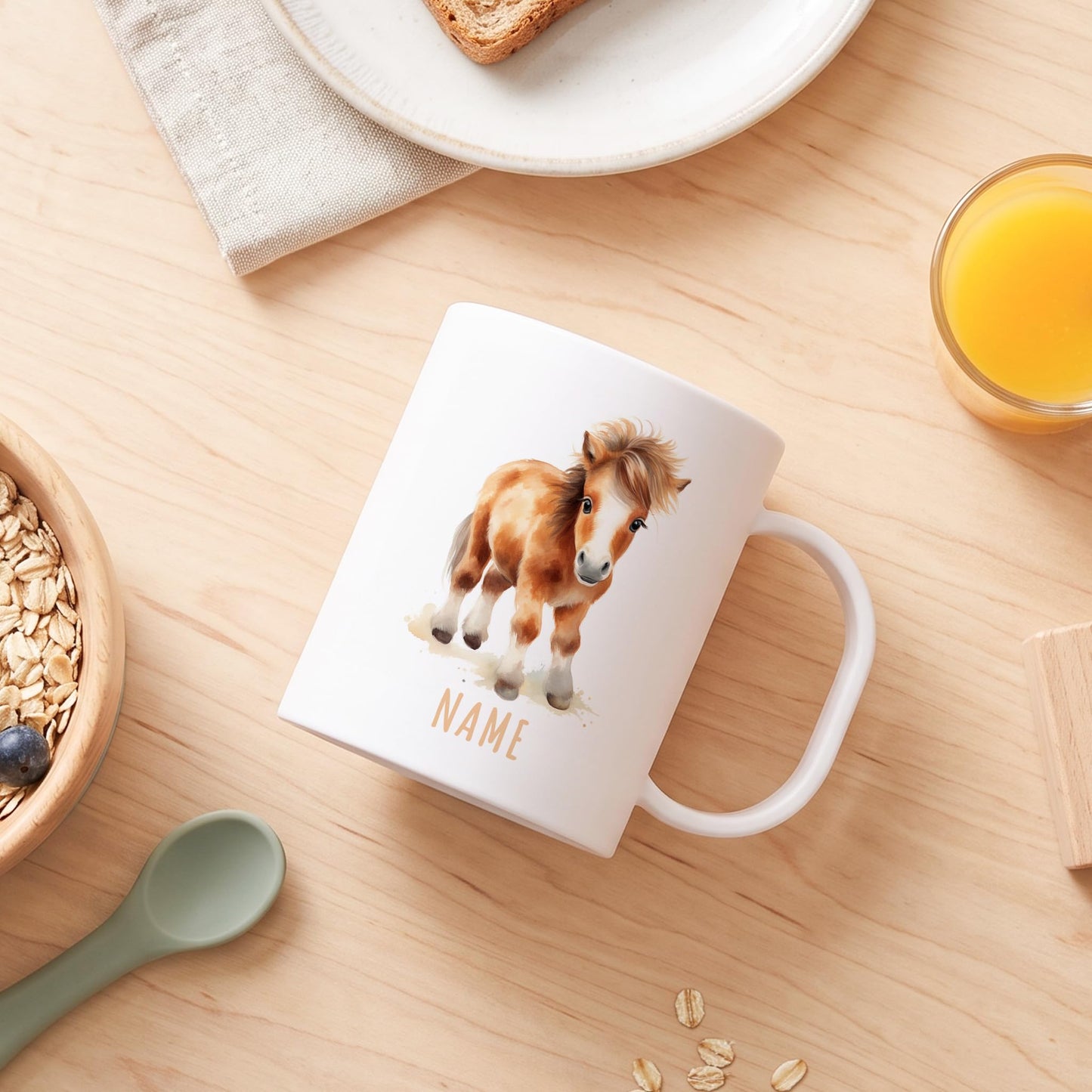Bruchsichere Kindertasse leichte Kunststoff Tasse mit Henkel für Kindergarten, Pferd
