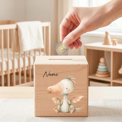 Spardose Dino für Jungen personalisierte Sparbox aus Holz Sparschwein für Kinder V6