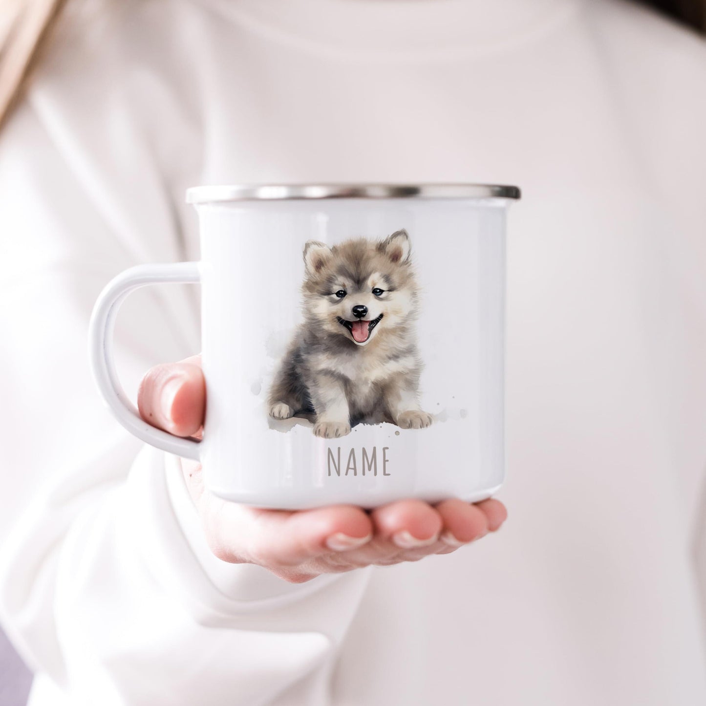 Emaille Tasse Tiere personalisiert