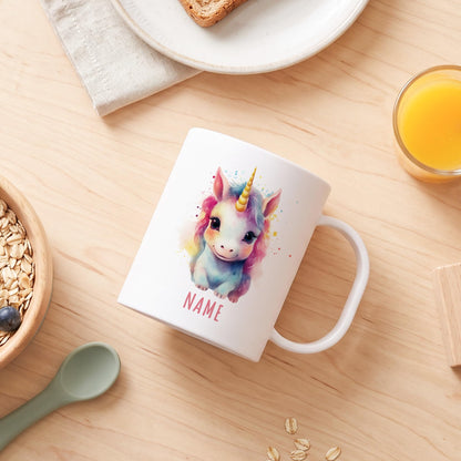 Bruchsichere Kindertasse leichte Kunststoff Tasse mit Henkel für Kindergarten, Einhorn