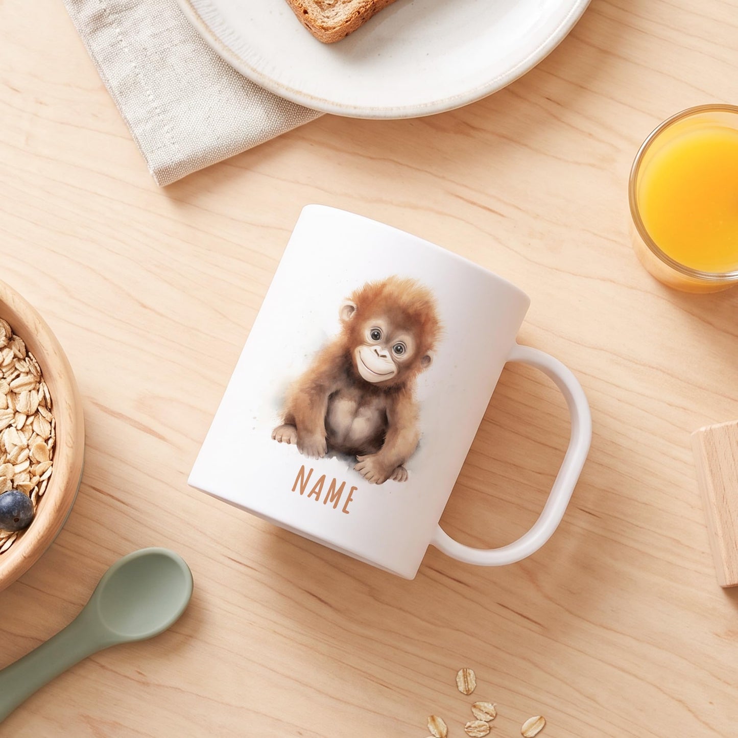 Bruchsichere Kindertasse leichte Kunststoff Tasse mit Henkel für Kindergarten, Affe