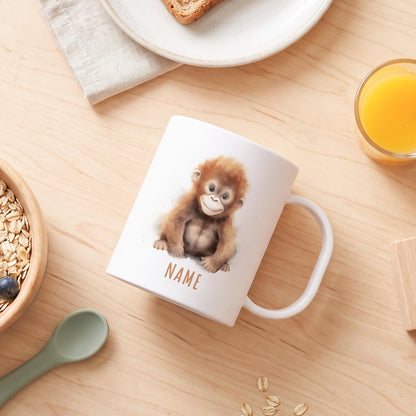 Bruchsichere Kindertasse leichte Kunststoff Tasse mit Henkel für Kindergarten, Affe