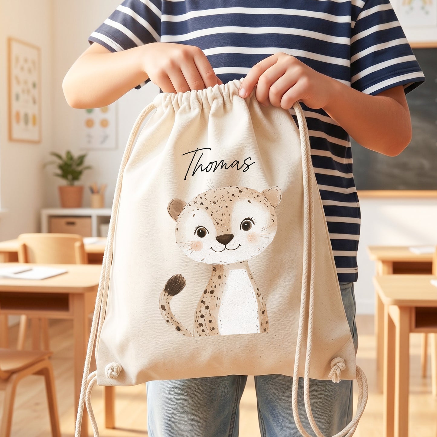 Leopard Turnbeutel für Kinder personalisierter Sportbeutel für den Kindergarten Stoffbeutel mit Kordelzug