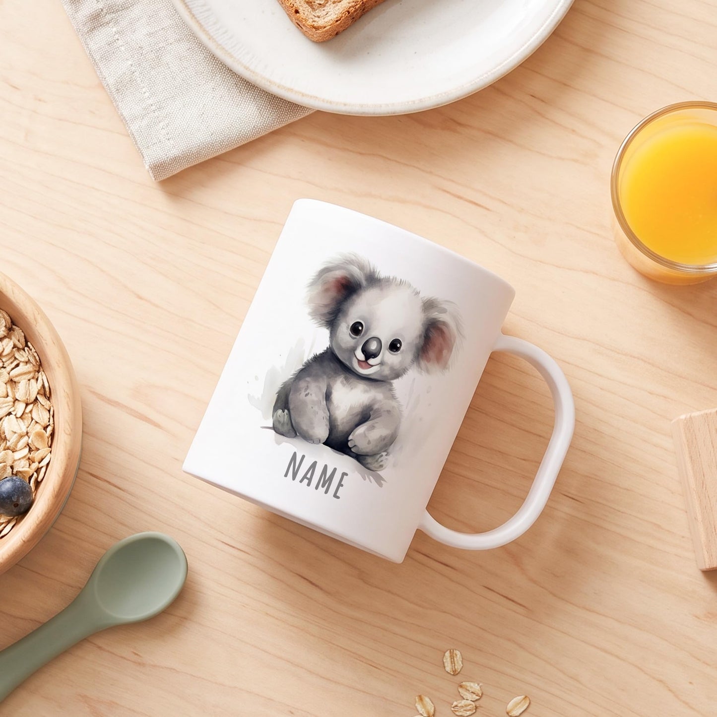 Bruchsichere Kindertasse leichte Kunststoff Tasse mit Henkel für Kindergarten, Koala