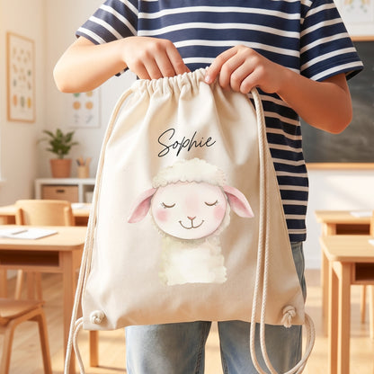 Schaf Turnbeutel Kinder personalisierter Sportbeutel für Kindergarten & Kita Stoffbeutel mit Kordelzug