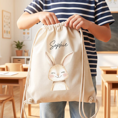 Hase Turnbeutel Kinder personalisierter Sportbeutel für Kindergarten & Kita Stoffbeutel mit Kordelzug
