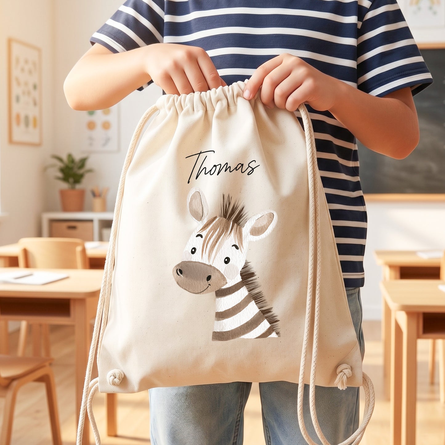 Zebra Turnbeutel für Kinder personalisierter Sportbeutel für den Kindergarten Stoffbeutel mit Kordelzug