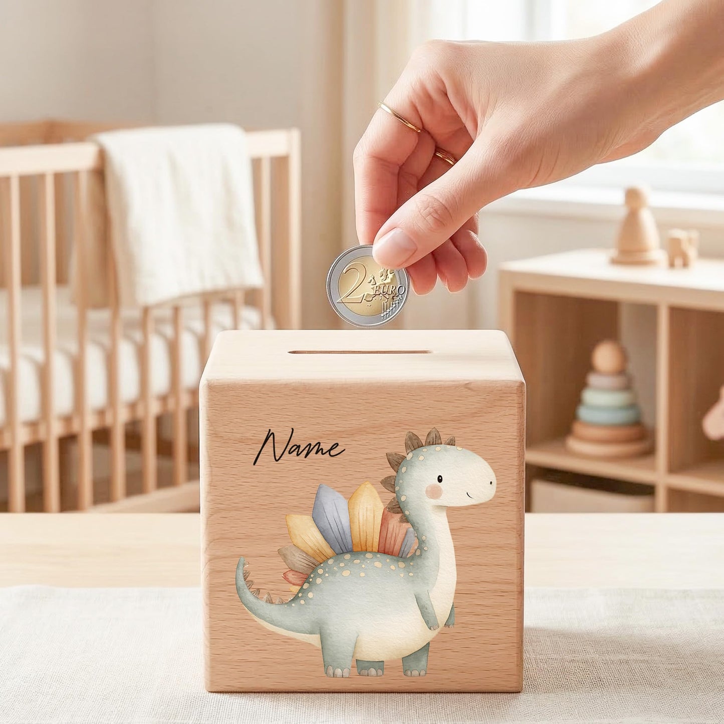 Spardose Dino für Jungen personalisierte Sparbox aus Holz Sparschwein für Kinder V5
