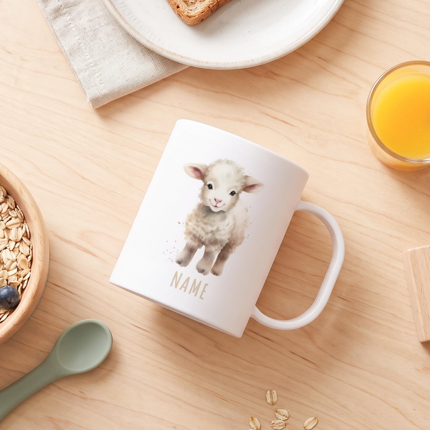 Bruchsichere Kindertasse leichte Kunststoff Tasse mit Henkel für Kindergarten, Schaf