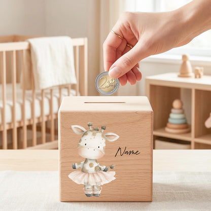 Spardose für Mädchen personalisierte Sparbox aus Holz mit Giraffe Geldgeschenk für Kinder