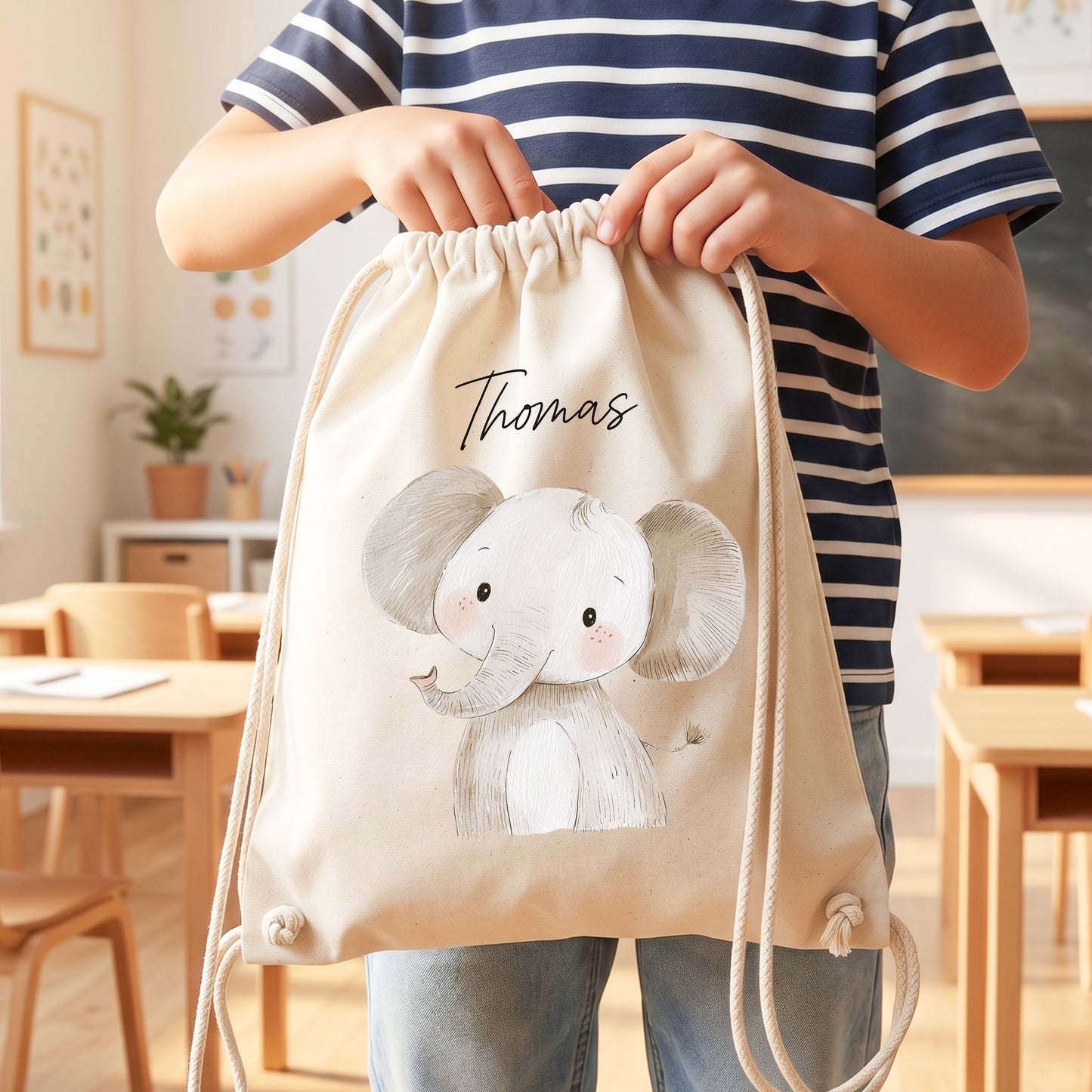 Elefant Turnbeutel für Kinder personalisierter Sportbeutel für den Kindergarten Stoffbeutel mit Kordelzug