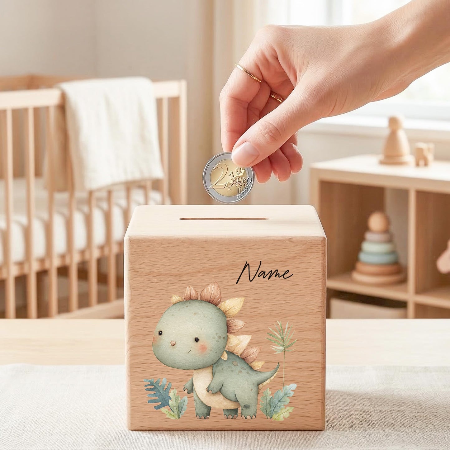 Spardose Dino für Jungen personalisierte Sparbox aus Holz Sparschwein für Kinder V4