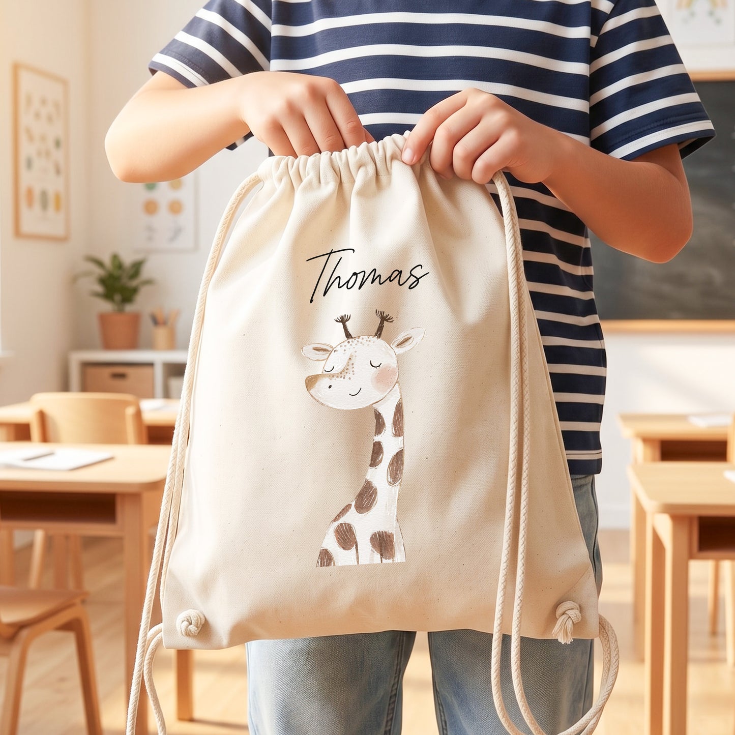 Giraffe Turnbeutel für Kinder personalisierter Sportbeutel für den Kindergarten Stoffbeutel mit Kordelzug