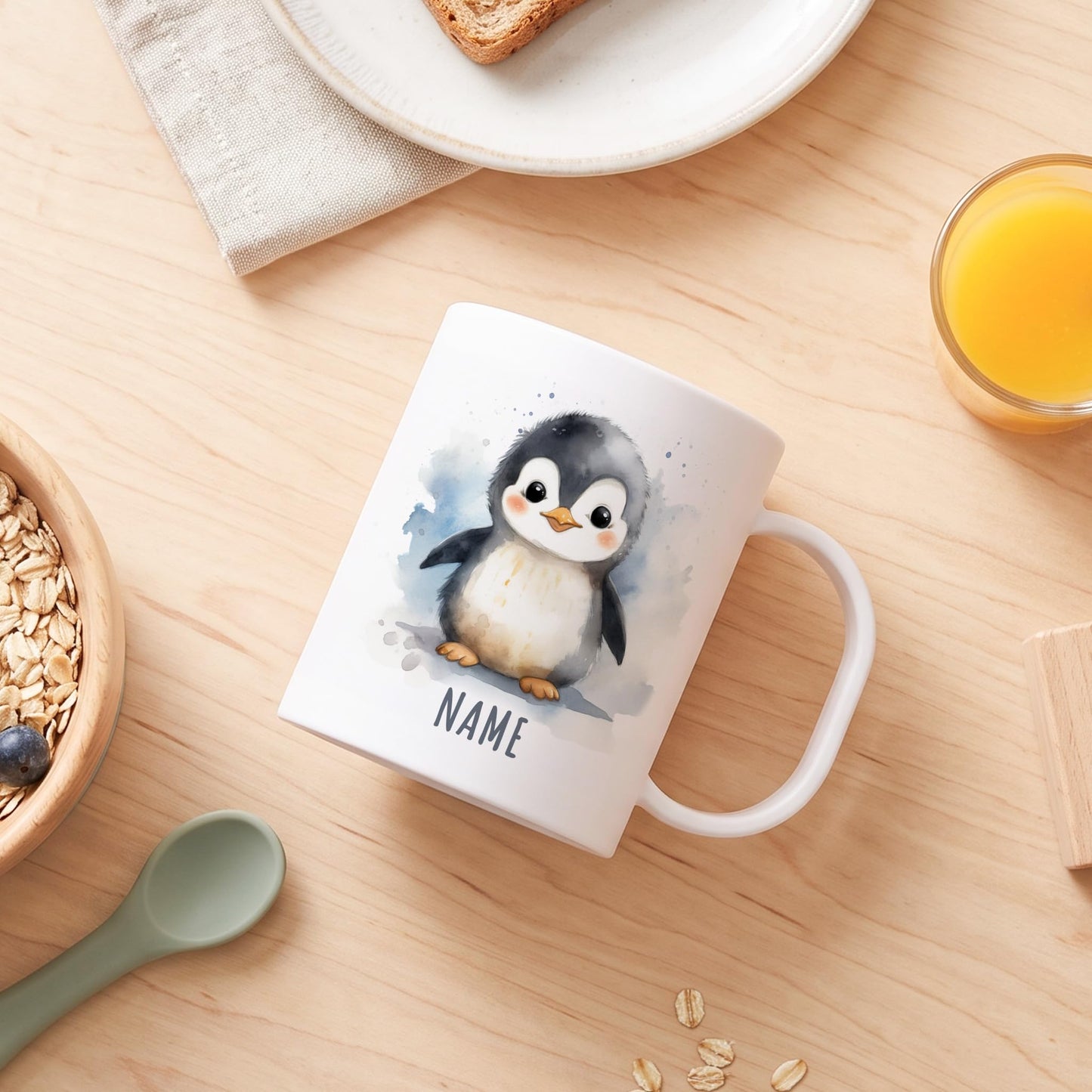 Bruchsichere Kindertasse leichte Kunststoff Tasse mit Henkel für Kindergarten, Pinguin