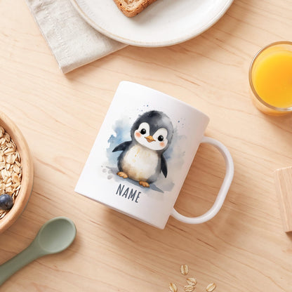 Bruchsichere Kindertasse leichte Kunststoff Tasse mit Henkel für Kindergarten, Pinguin