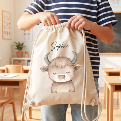 Stier Turnbeutel Kinder personalisierter Sportbeutel für Kindergarten & Kita Stoffbeutel mit Kordelzug