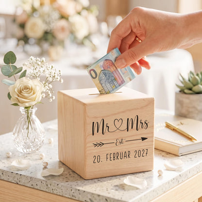 Geldgeschenk zur Hochzeit personalisierte Holz Spardose Hochzeitsgeschenk für Brautpaar